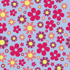 Vector hippie floral seamless pattern flowers background