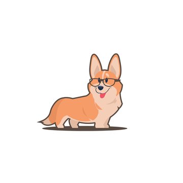Cartoon corgi. Flat smiling dog, cute home pet isolated on white background, lone vector corgi emblem isolated on white background