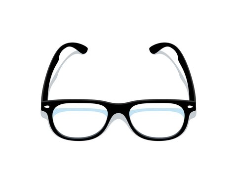 Black glasses. Eyeglasses frame silhouette, black elegant retro spectacles with transparent glass. Vector art modern isometric glasses