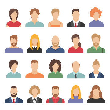 People business avatars. Team avatars working office professional young female male cartoon face portrait flat design vector icons set