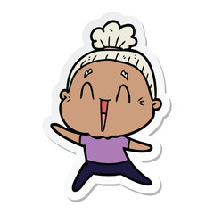sticker of a cartoon happy old lady