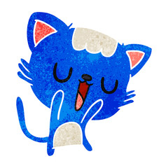 retro cartoon of cute kawaii cat