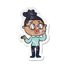 Fototapeta premium distressed sticker of a cartoon woman wearing spectacles