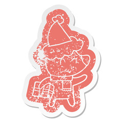 female polar bear with christmas present wearing santa hat