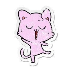 distressed sticker of a cartoon cat singing