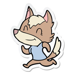 sticker of a friendly cartoon wolf