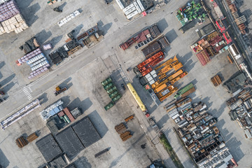 aerial view of raw industrial material in cargo port