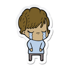 sticker of a cartoon woman crying
