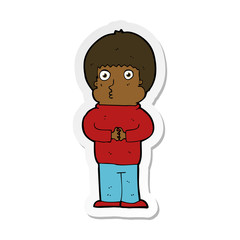 sticker of a cartoon shy boy