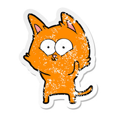distressed sticker of a cartoon cat