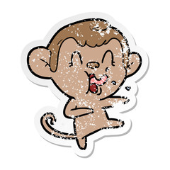 Obraz na płótnie Canvas distressed sticker of a crazy cartoon monkey dancing