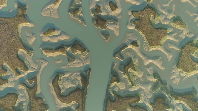 Aerial view of intertidal zone. Sandbanks in tide zone, Ocean shore - Atlantic Ocean