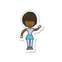 sticker of a cartoon waving woman