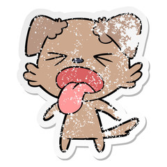 distressed sticker of a cartoon disgusted dog