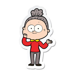 sticker of a cartoon happy old woman
