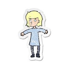 retro distressed sticker of a cartoon nervous woman