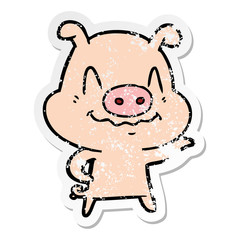 distressed sticker of a nervous cartoon pig