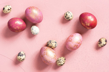 Various tender Easter eggs with golden spots