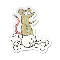 retro distressed sticker of a cartoon rat on bones