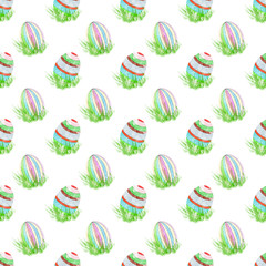 beautiful seamless illustration with Easter eggs and Bunny on white background 
