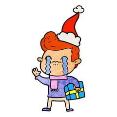 textured cartoon of a man crying wearing santa hat