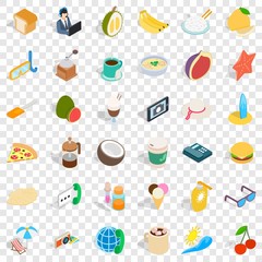 Breakfast icons set. Isometric style of 36 breakfast vector icons for web for any design