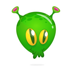 Funny happy cartoon alien. Green vector alien character with one eye. Halloween design