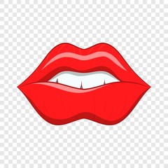 Red lips icon in cartoon style on a background for any web design 