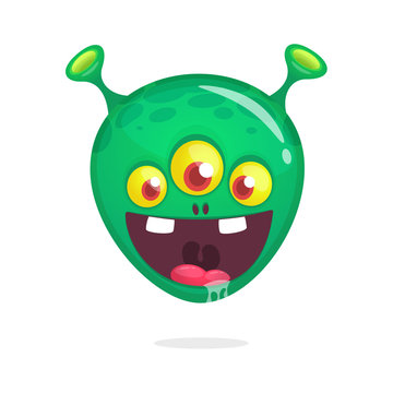 Cartoon alien icon with three eyes. Vector illustration