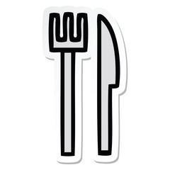 sticker of a cute cartoon knife and fork