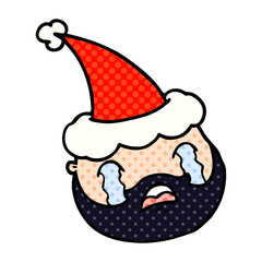 comic book style illustration of a male face with beard wearing santa hat