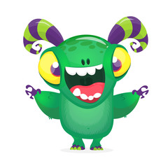 Funny cartoon monster excited laughing. Halloween vector illustration