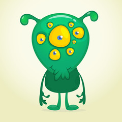 Green alien cartoon with many eyes. Vector illustration isolated
