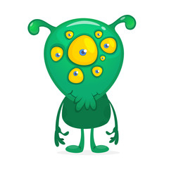 Green alien cartoon with many eyes. Vector illustration isolated