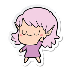 sticker of a happy cartoon elf girl