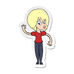 sticker of a cartoon woman waving