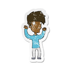 Obraz premium retro distressed sticker of a cartoon man waving arms