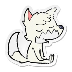 distressed sticker of a friendly cartoon sitting fox