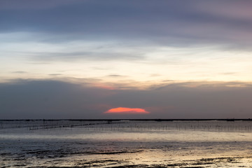 beautiful seascape, sunset above the sea