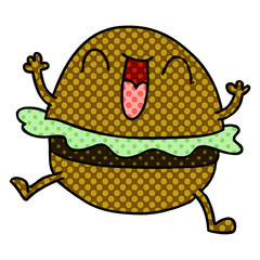 quirky comic book style cartoon happy burger