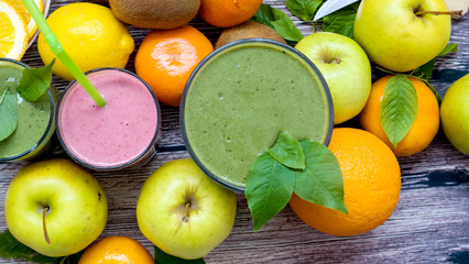 Vegetable and fruit smoothie close-up. View from above
