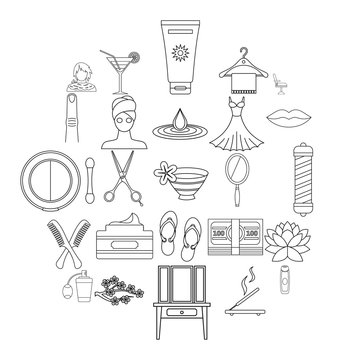 Barbershop icons set. Outline set of 25 barbershop vector icons for web isolated on white background
