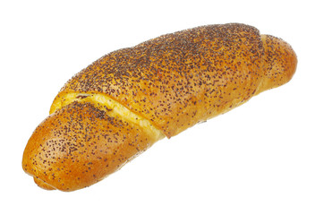 Bun with poppy seeds. Isolated on white.