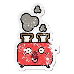 distressed sticker of a cute cartoon of a toaster