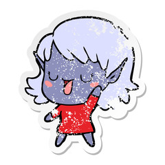 distressed sticker of a cartoon elf girl
