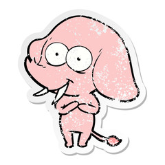 distressed sticker of a happy cartoon elephant
