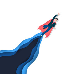 Business leadership flying outstanding as a hero concept for successful, achievement and the winner manager in business competition. Flat design characters vector illustration.