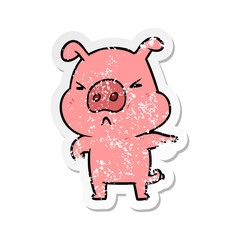 distressed sticker of a cartoon angry pig