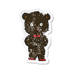 retro distressed sticker of a cartoon teddy black bear