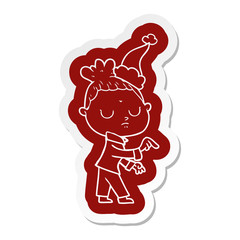 cartoon icon of a calm woman wearing santa hat